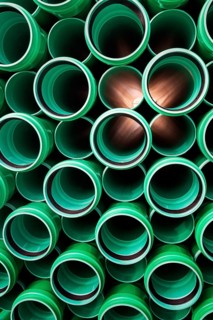 Green plastic pipes, Allgäu, Bavaria, Germany, Europe