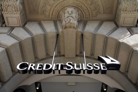 Zurich, Switzerland, Credit Suisse, company logo on the façade of the Credit Suisse Bank