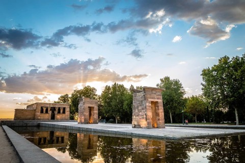 Madrid, Spain, September 27, 2014: Sunset on Temple of Debod. Temple of Debod. It is an Egyptian