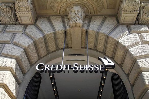 Zurich, Switzerland, Credit Suisse, company logo on the façade of the Credit Suisse Bank