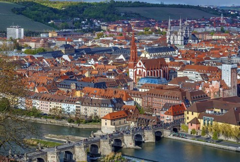 View of historical center of Wurzburg from Marienberg Fortress, Germany, Europe