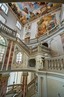 Frescoes in the Baroque staircase from 1723, Wurzach Castle, Bad Wurzach, Allgäu,