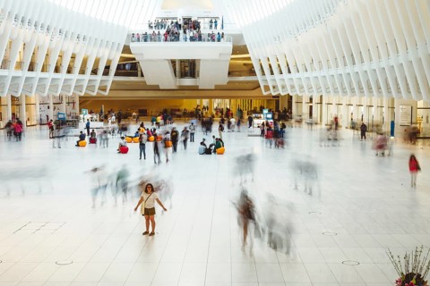 New York City, USA, June 24, 2018: Interior view of World Trade Center Transportation Hub or Oculus