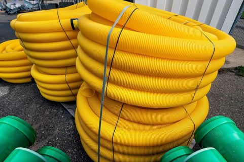 Yellow plastic hoses, Allgäu, Bavaria, Germany, Europe