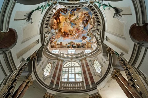 Ceiling fresco in the Baroque staircase from 1723, Wurzach Castle, Bad Wurzach, Allgäu,