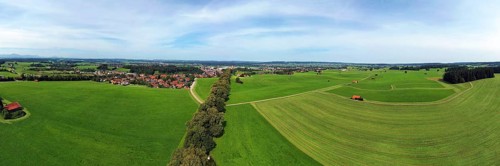 Aerial view of Lindenallee in Marktoberdorf with a view of the historic castle. Marktoberdorf,
