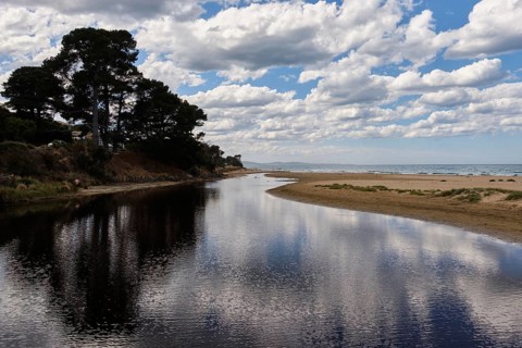 At the mouth of the Erskine River near the Swing Bridge, Lorne, Victoria, Australia, Oceania