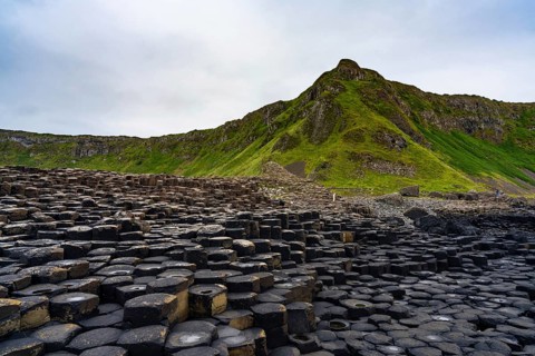 A view of the many volcanic basalt columns of the Giant's Causeway in Northern Ireland