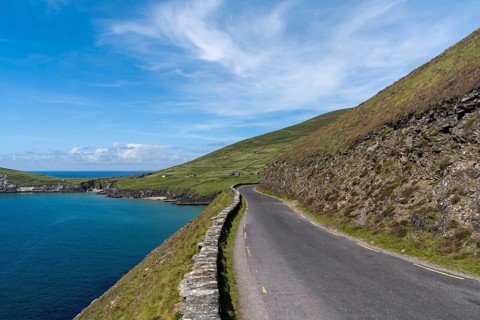 The Wild Atlantic Way coastal road on Dingle Peninsula in County Kerry of western Ireland