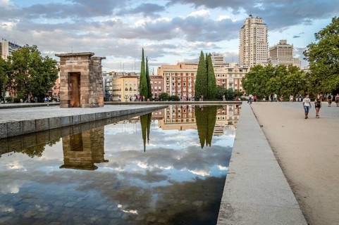 Madrid, Spain, September 27, 2014: Sunset on Temple of Debod. Temple of Debod. It is an Egyptian