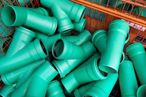 Green plastic pipes, Allgäu, Bavaria, Germany, Europe