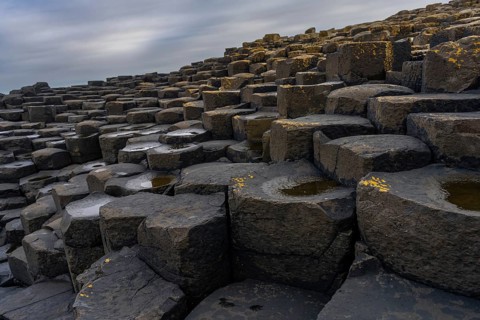 A view of the many volcanic basalt columns of the Giant's Causeway in Northern Ireland