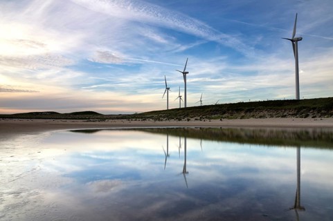 Windmills on the Maasvlakte beach near the port of Rotterdam