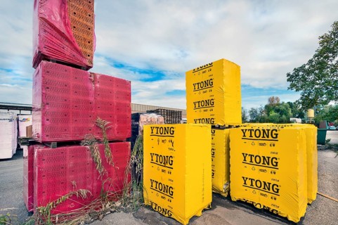 Ytong and standard bricks wrapped in plastic film, Allgäu, Bavaria, Germany, Europe