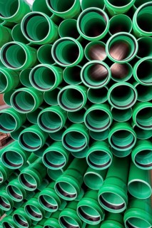 Green plastic pipes, Allgäu, Bavaria, Germany, Europe