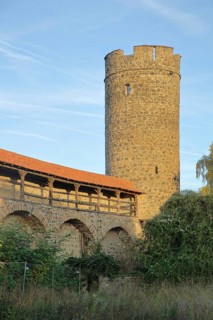 Historic town wall with battlements and witches' tower, town fortifications, Butzbach, Wetterau,