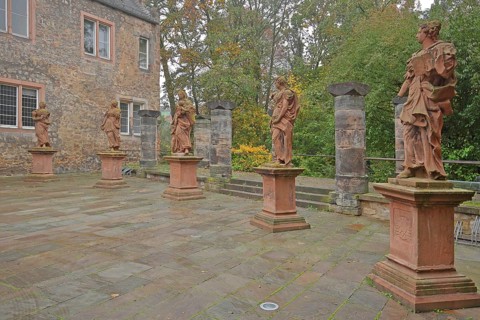 Sculptures by baroque sculptor Johann Friedrich Joseph Sommer on the five virtues, from left to