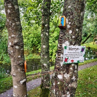 Fairy house, house of a fairy, fairy garden with suspension bridge and ladder in a tree, Irish