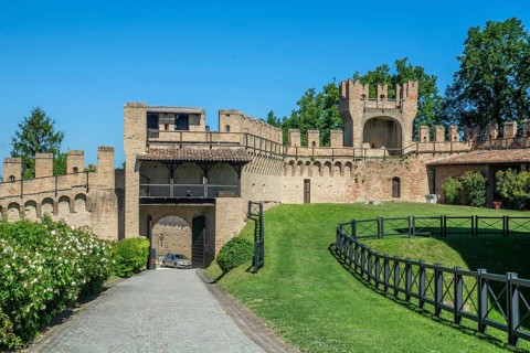 Partial view of the wall on the medieval Gradara Castle, Marche, Italy, Europe