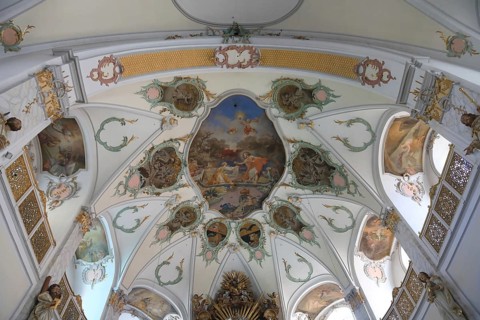Parish church of St Magdalena, interior, ceiling frescoes, Fürstenfeldbruck, Upper Bavaria,