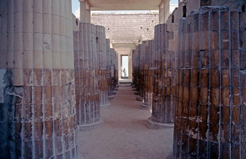 Colonnades, step pyramid of Djoser, Sakkara, al-Jiza governorate, Egypt, September 1989, vintage,