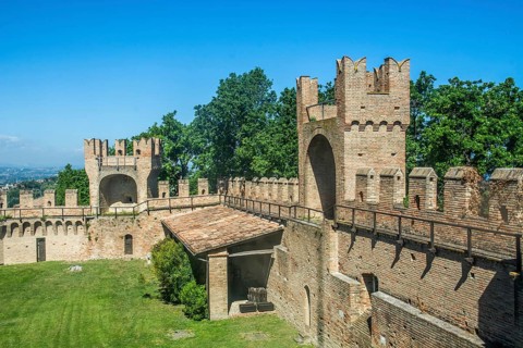 Partial view of the wall on the medieval Gradara Castle, Marche, Italy, Europe