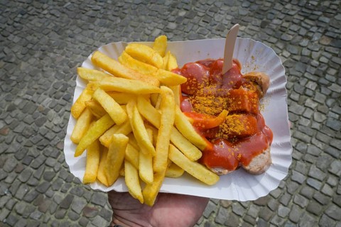 Berlin currywurst with chips