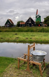 Houses in the Zaanse Schans which is a populair tourist attraction in the Netherlands