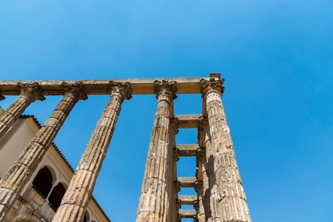 Roman Temple of Diana in Merida, Spain. Columns with capital in Corinthian style