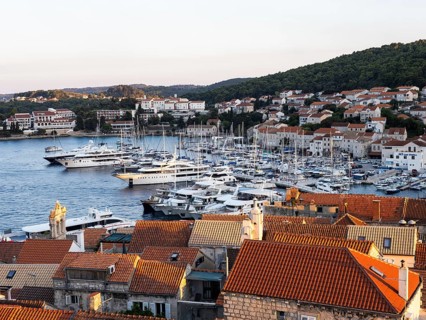 Evening atmosphere by the sea, Korcula harbour, Korcula island, Dalmatia, Croatia, Europe