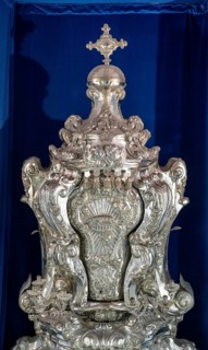 Mdina, Malta, 22 December, 2023: view of the solid silver Monstrance Throne in Mdina Cathedral