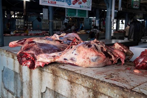 Market, meat hall, Port Louis, Indian Ocean, island, Mauritius, Africa