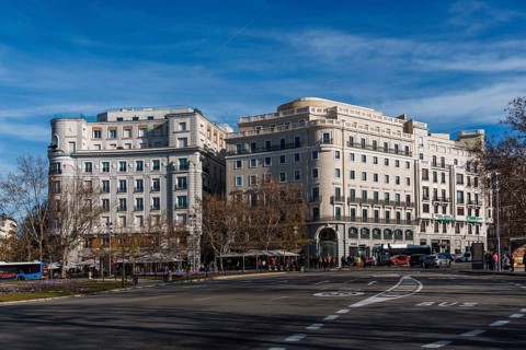 Madrid, Spain, January 28, 2024: Luxury residential buildings in Plaza de la Independencia, Europe