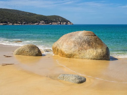 Granite boulders on the beach in North Waterloo Bay, Wilsons Promontory, Victoria, Australia,