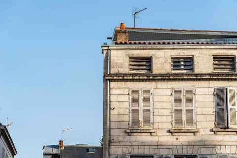 Decadent old residential buildings in the historic centre of La Rochelle, France, Europe