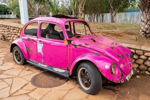 Old Volkswagen, VW Beetle, scrap, scrap car, Indian Ocean, island, Mauritius, Africa