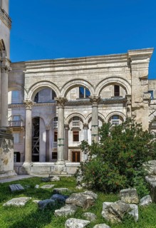 Colonnade of the peristyle (peristil) square. View from the cathedral, Split, Croatia, Europe