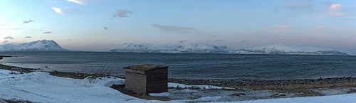 View of the Ullsfjorden and the Lyngen Alps, Lyngen, Tromsoe