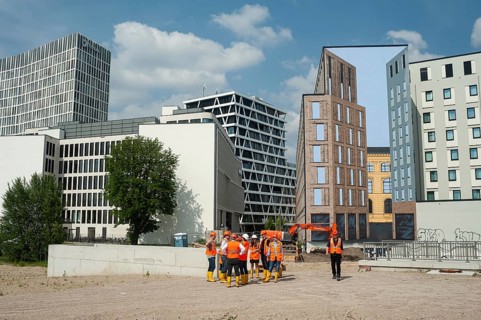 11.06.2019, Berlin, Germany, Europe, New office buildings and a building plot for commercial