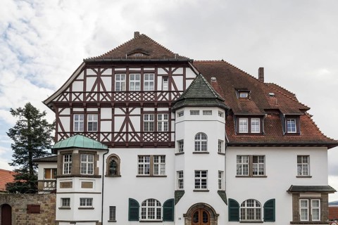The street with picturesque ancient half-timbered houses in the Fritzlar city, Germany, Europe