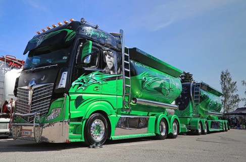 PORVOO, FINLAND, JULY 2, 2016: Super truck Mercedes-Benz Actros 2551 Highway Hero owned by Kuljetus