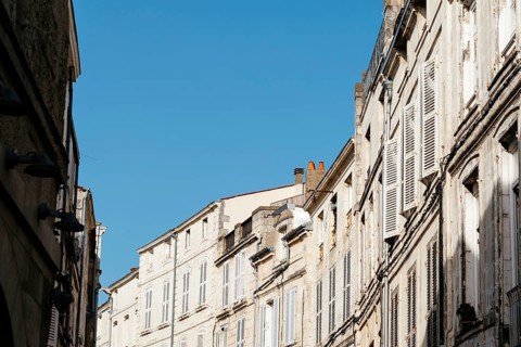 Decadent old residential buildings in the historic centre of La Rochelle, France, Europe