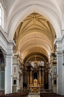 Rome, Italy, August 18, 2016: Interior view of the church of the Santissima Trinita dei Monti. It