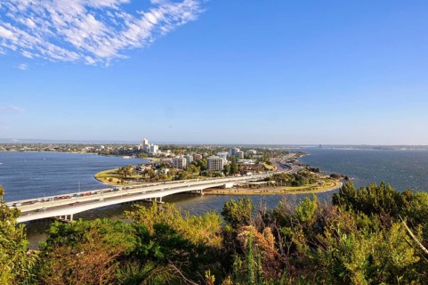 Narrows Bridge over the Swan River and Mill Point photographed from Kings Park, Perth, WA,