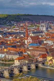 View of historical center of Wurzburg from Marienberg Fortress, Germany, Europe