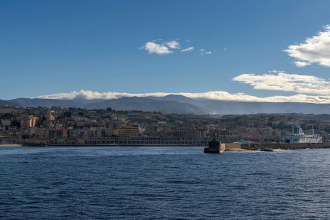 Villa San Giovanni, Italy, 17 December, 2023: view of the ferry terminal and harbor at Villa San