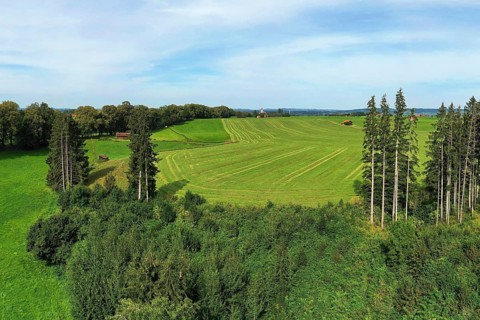 Aerial view of Lindenallee in Marktoberdorf with a view of the historic castle. Marktoberdorf,
