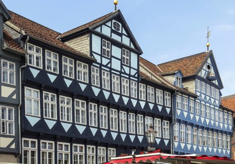 The street with ancient houses in the downtown of Wolfenbuttel, Germany, Europe