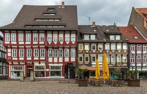 Ancient half-timbered houses on Market square in the downtown Einbeck, Germany, Europe