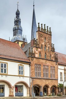 Market Square of Lemgo with town hall and Nicholas church, Germany, Europe